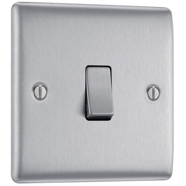 BG Electrical Cooker Switch with Socket and LED, Cooker Control Unit, Control Socket, Double Pole, Raised Profile, Round Edges, Nexus Metal, Brushed Steel, Grey Inserts, 45A, NBS70G