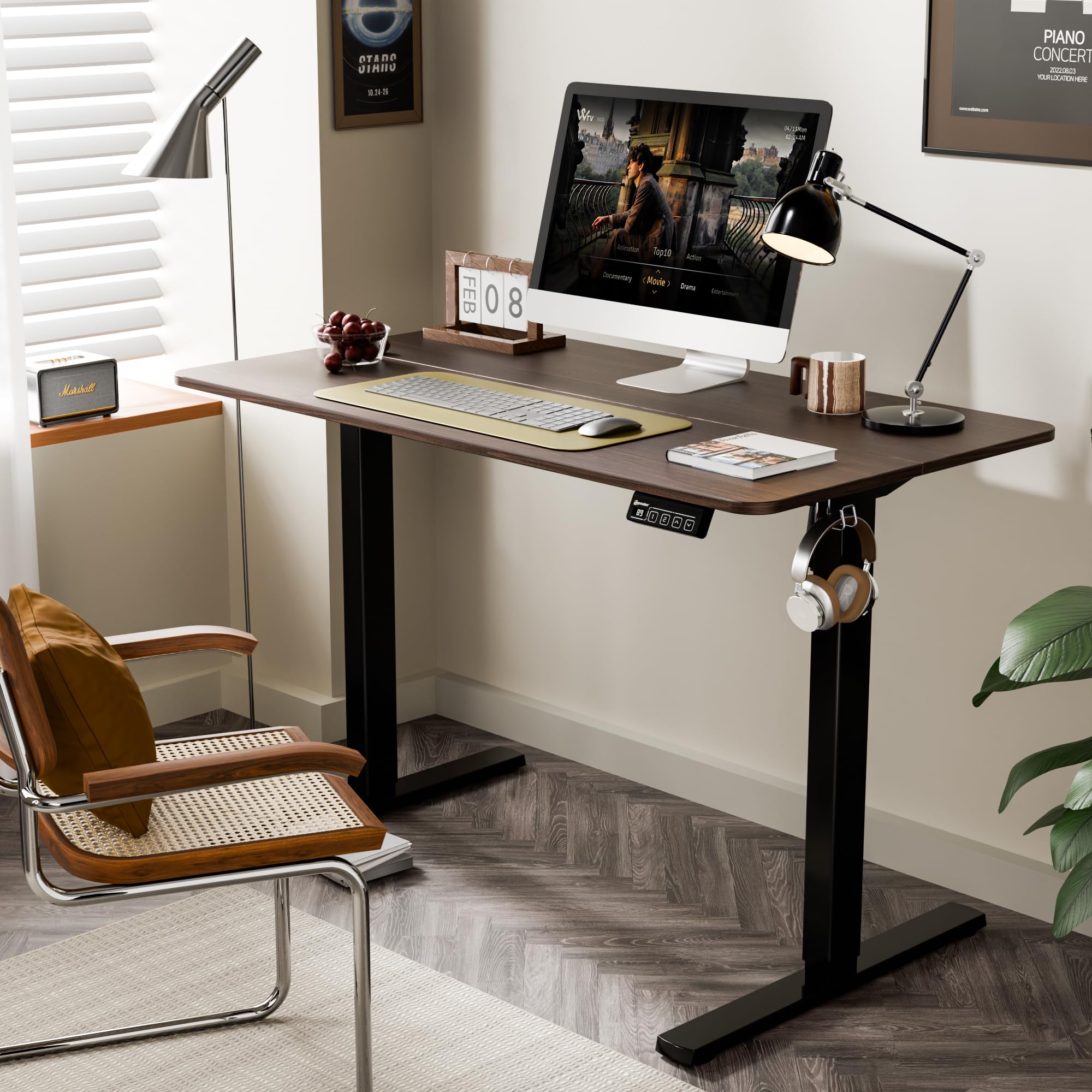 ERGOMAKER Electric Height Adjustable Standing Desk 80x60cm (31.5"x23.6"), Sit Stand Desk with Splicing Top for Home Office (Black Frame + Black Desktop)