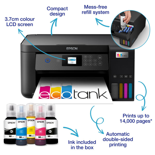 Epson EcoTank ET-2850 A4 Multifunction Air Print and Wi-Fi Ink Tank Printer with double sided printing, Up To 3 Years Of Ink Included