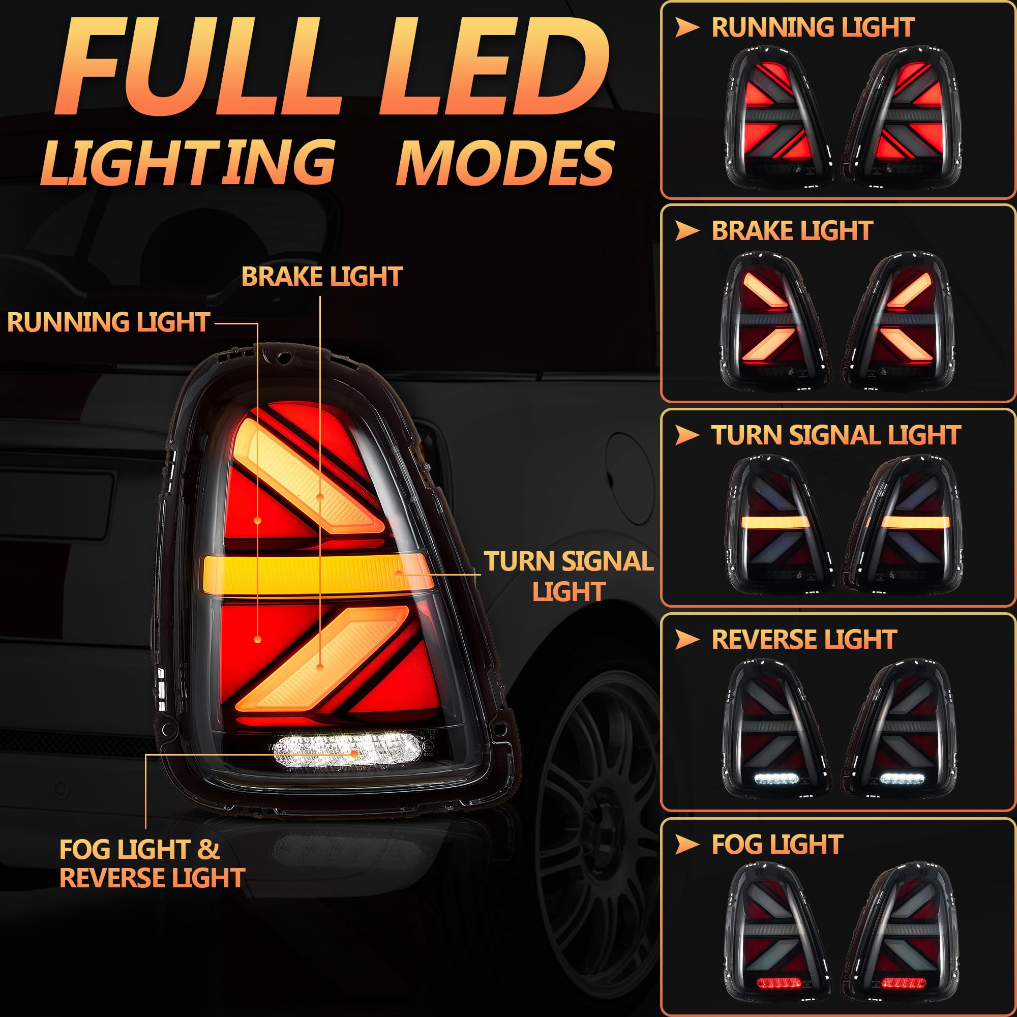 VLAND LED Rear Lights Compatible with Mini Cooper R56 R57 R58 R59 2007-2013, w/Startup Dynamic Display & Sequential Turn Indicator, 1 Set (Red)