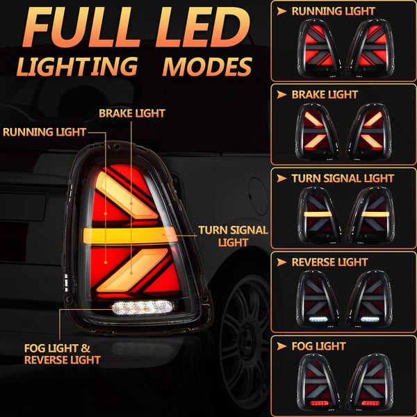 VLAND LED Rear Lights Compatible with Mini Cooper R56 R57 R58 R59 2007-2013, w/Startup Dynamic Display & Sequential Turn Indicator, 1 Set (Red)