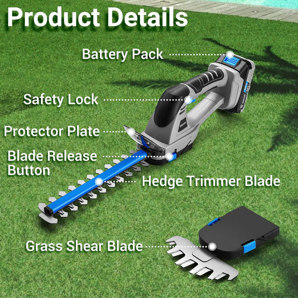 Hedge Trimmer Cordless: DEKOPRO 20V 2-in-1 Grass Trimmer Bush Trimmer with Battery for Yard, Garden, Lawn