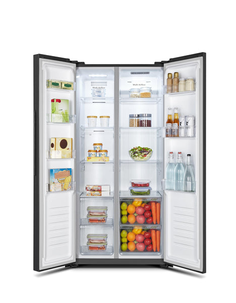 Fridgemaster MS83430EB Freestanding Slim American Side by side Door Fridge Freezer 441L, Total No Frost, Inverter compressor, Black, 83.2x178.0cm, Energy Rating E