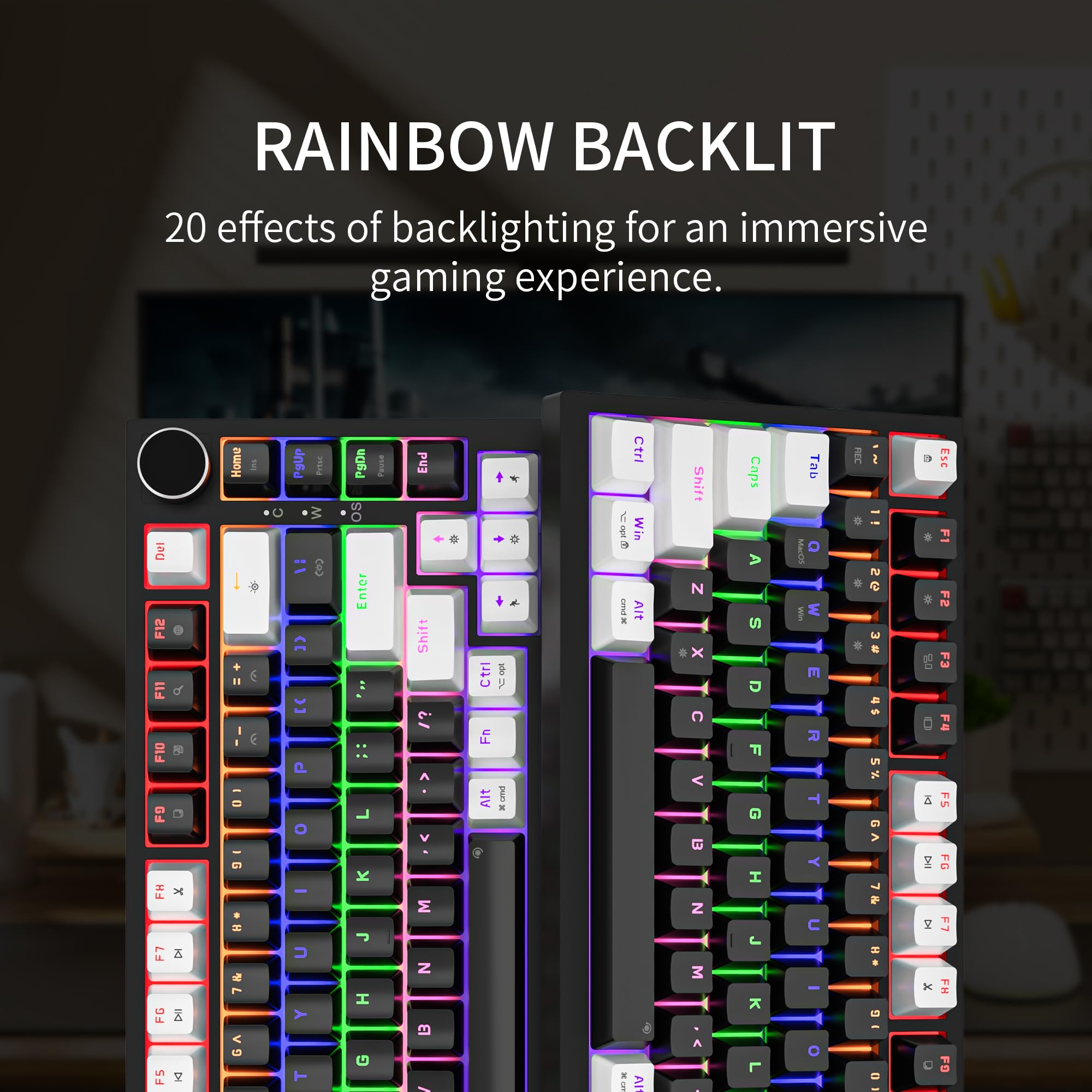 Newmen GM326 Mechanical Keyboard,Wired Gaming Keyboard,75% Percent TKL Hot Swappable Compact LED Backlit USB C Mechanical Gaming Keyboards with Knob for PC Windows Mac,QWERTY Layout,Black,Red Switches