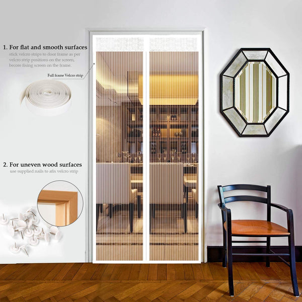 EXTSUD Magnetic Fly Screen Door Keep Insects Out Mosquito Door Screen Easy to Install without Drilling Top-to-Bottom Seal Automatically for Balcony Sliding Living Room Children's Room, 90x210 cm