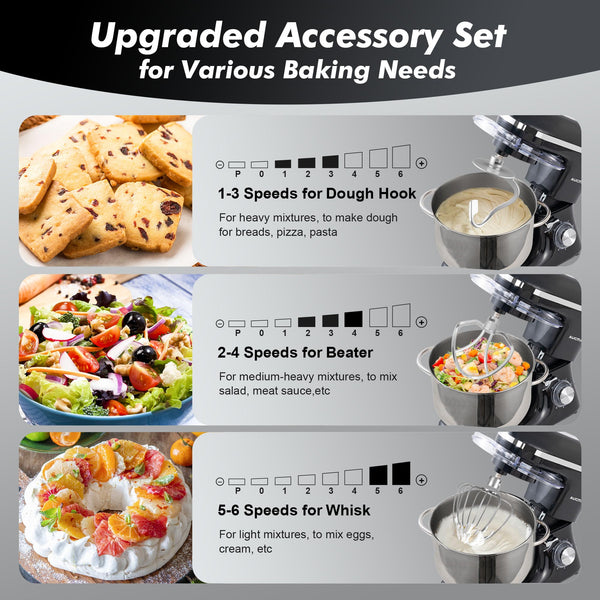 Aucma Stand Mixer, 6.2L Food Mixers for Baking, Electric Kitchen Mixers with Bowl, Dough Hook, Wire Whip & Beater (6.2L, Black)