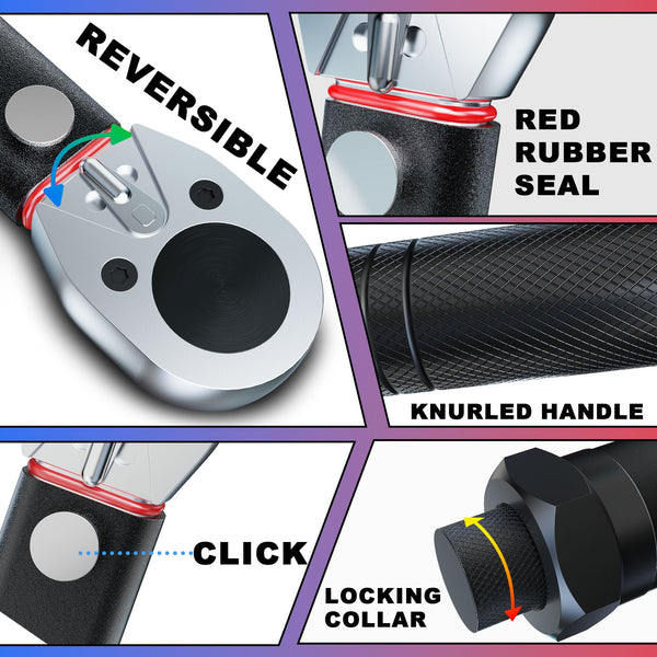 1/2" Torque Wrench Set, Car Wheel Torque Spanner 20-230 Nm with 3/8'' Adapter, ± 3% Accuracy, 72 Tooth for Car Repair, Tire Replacement Etc