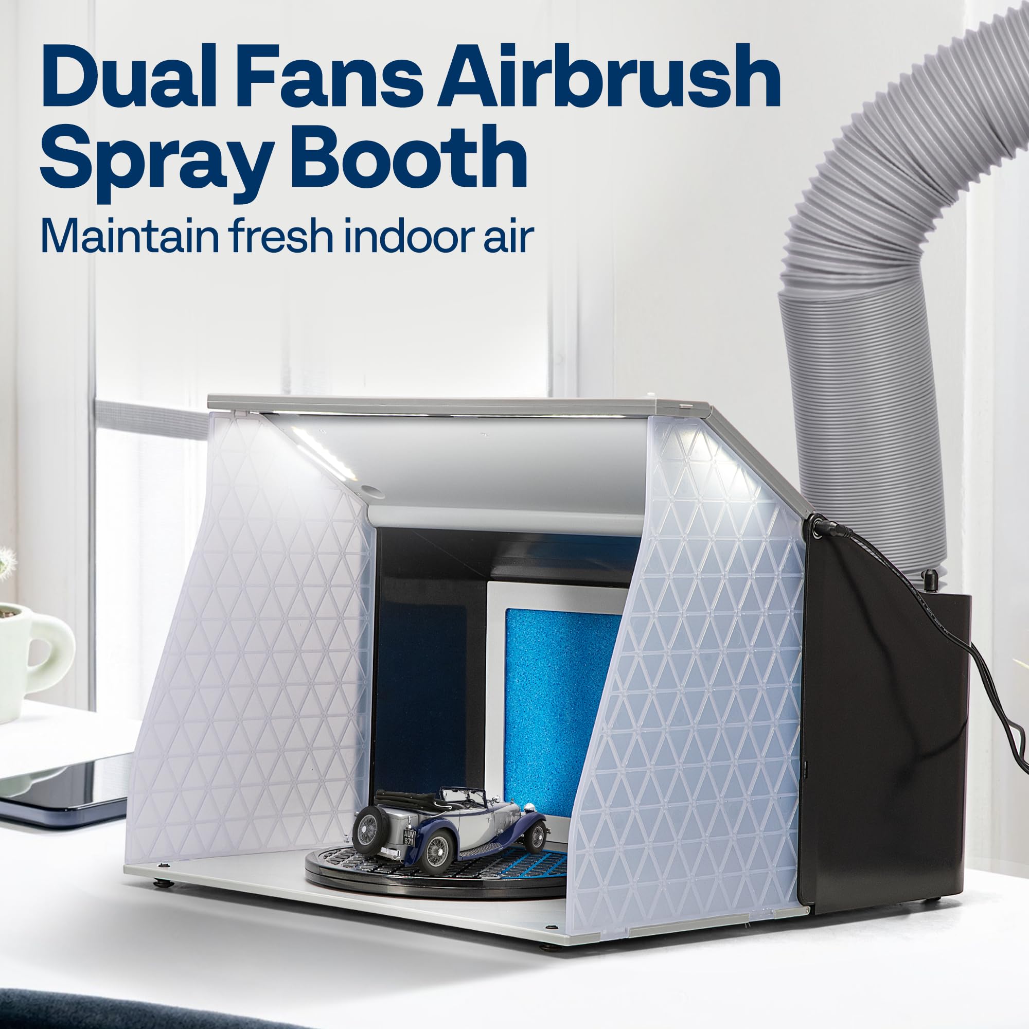 VIVOHOME Dual Fans Airbrush Paint Spray Booth with 4 LED Lights Turn Table and Filter Hose, Portable Airbrush Booth for Painting Model Craft