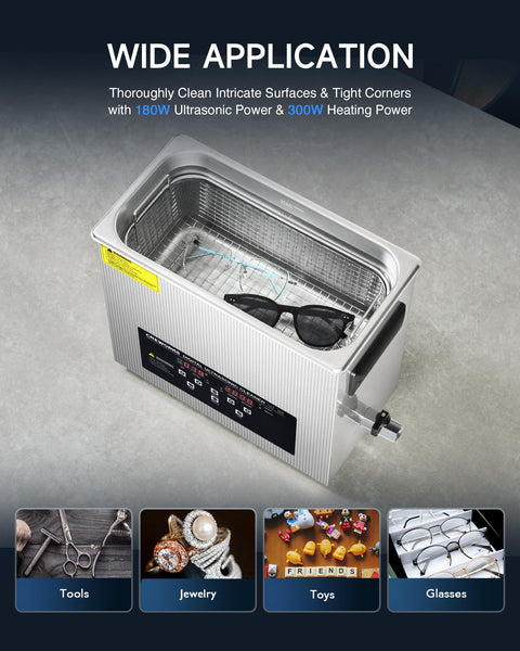 CREWORKS 6L Digital Ultrasonic Cleaner, 1.6 gal. Ultrasonic Cleaning Machine with Degas & Gentle Modes, 180W Professional Ultrasound Cleaner with 300W Heater and Timer for Glasses