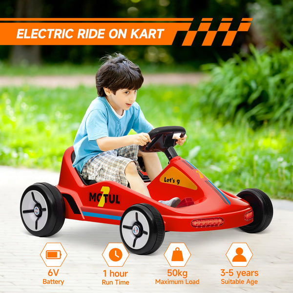 AIYAPLAY Electric Go Kart, 6V Battery Powered Kids Go Kart with Music, Light, Horn, Kids, Ride on Car for 3-5 Years, Yellow