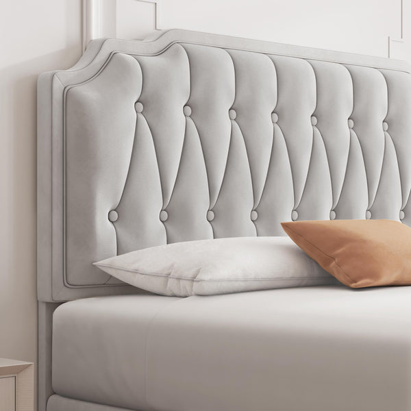 Yaheetech 5ft King Bed Frame Upholstered Platform Bed with Adjustable Button Tufted Headboard/Velvet Fabric/Sturdy Wooden Slat Support/No Box Spring Needed, Dark Grey King Bed