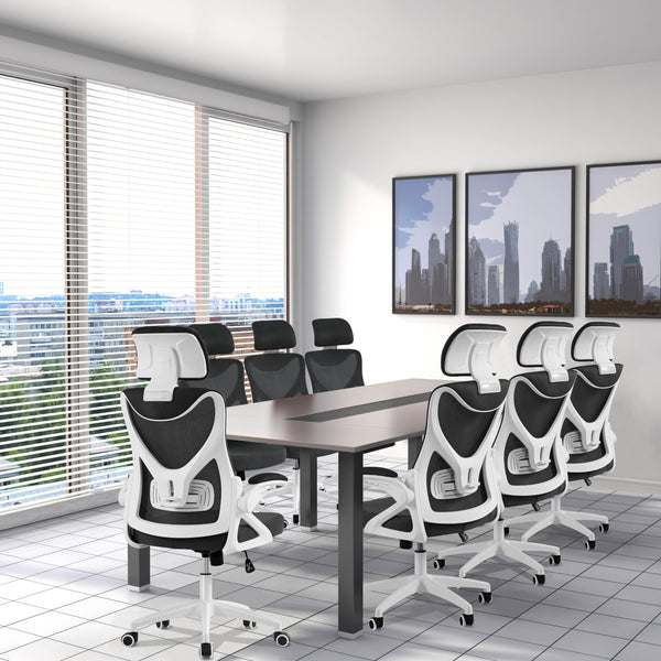 Yaheetech High Back Home Office Chair Ergonomic Swivel Desk Chair with Arms and Height Adjustable Back Support for Home Study or Manager Work White/Pink