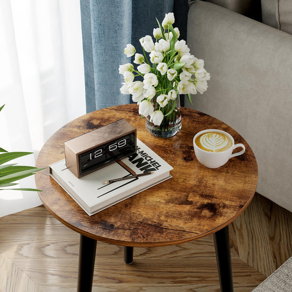 APICIZON Round Side Table, Small Coffee Table End Table for Living room, Bedroom, Small Space, Wooden Bedside Table, Easy Assemble, 42(D) x 51(H) cm,