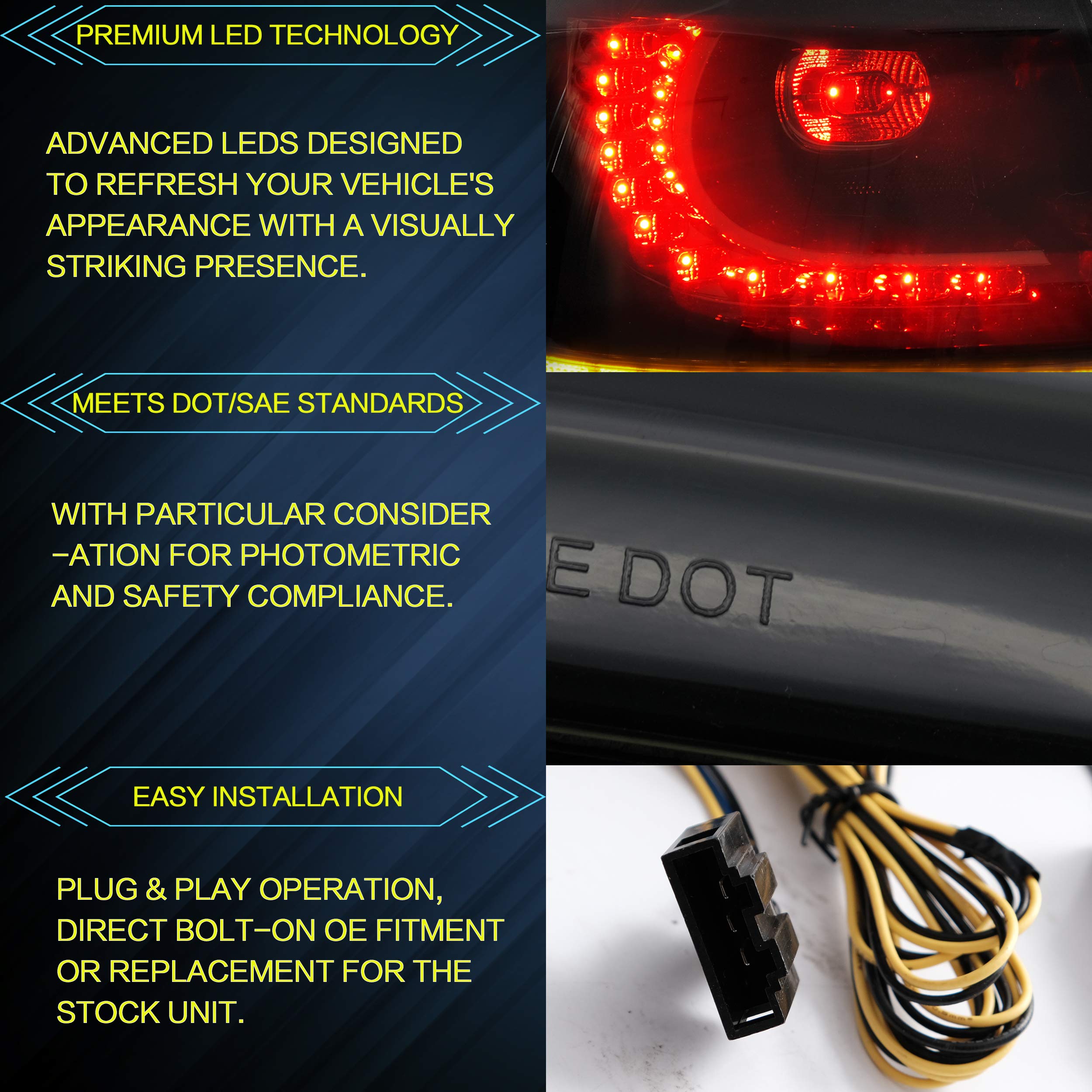 VLAND LED Tail Lights Fit for 2008-2013 Volkswagen Golf 6 MK6 TSI TDI GTD R(not for GTI/Variant/Cabriolet), Rear Lights with Sequential Turn Signal Indicators, E-mark, Red Smoked