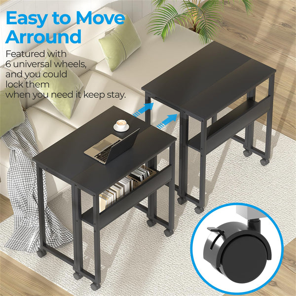 GreenForest Small Folding Desk with Storage Shelf,63 cm Computer Rolling Desk on Wheels Easy Assembly,Foldable desk for Small Space,Black