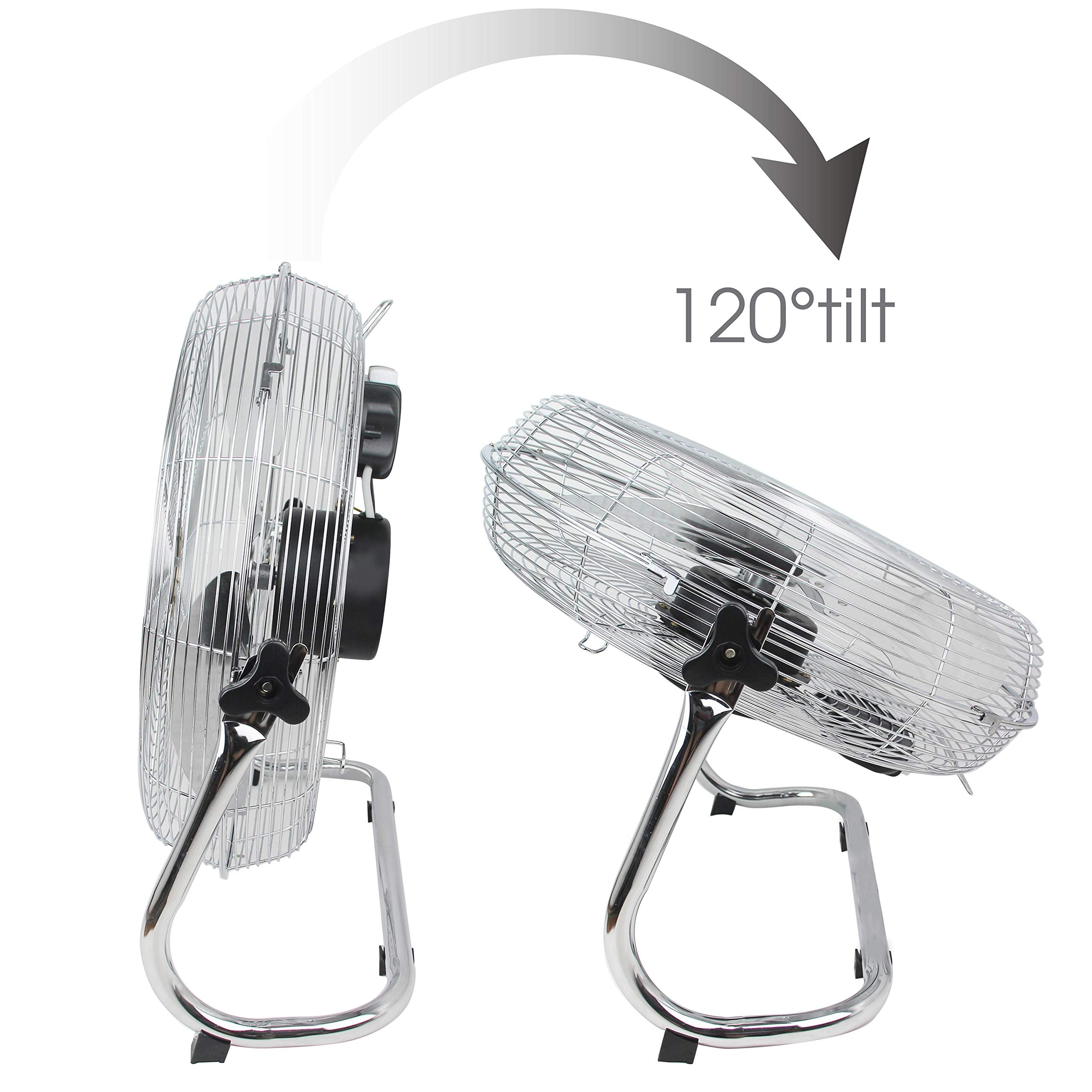 "Metal floor fan 12" High velocity chrome free stand fan cooling fan industrial fan 3 speed desk fan table fan sturdy housing high airflow powerful",