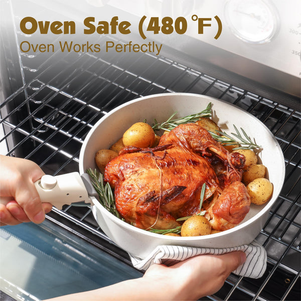 SENSARTE 17 Piece Pots and Pans Set, Nonstick Detachable Handle Cookware, Induction Kitchen Cookware Set with Removable Handle, Healthy Non Stick RV Cookware, Oven Safe (Black)