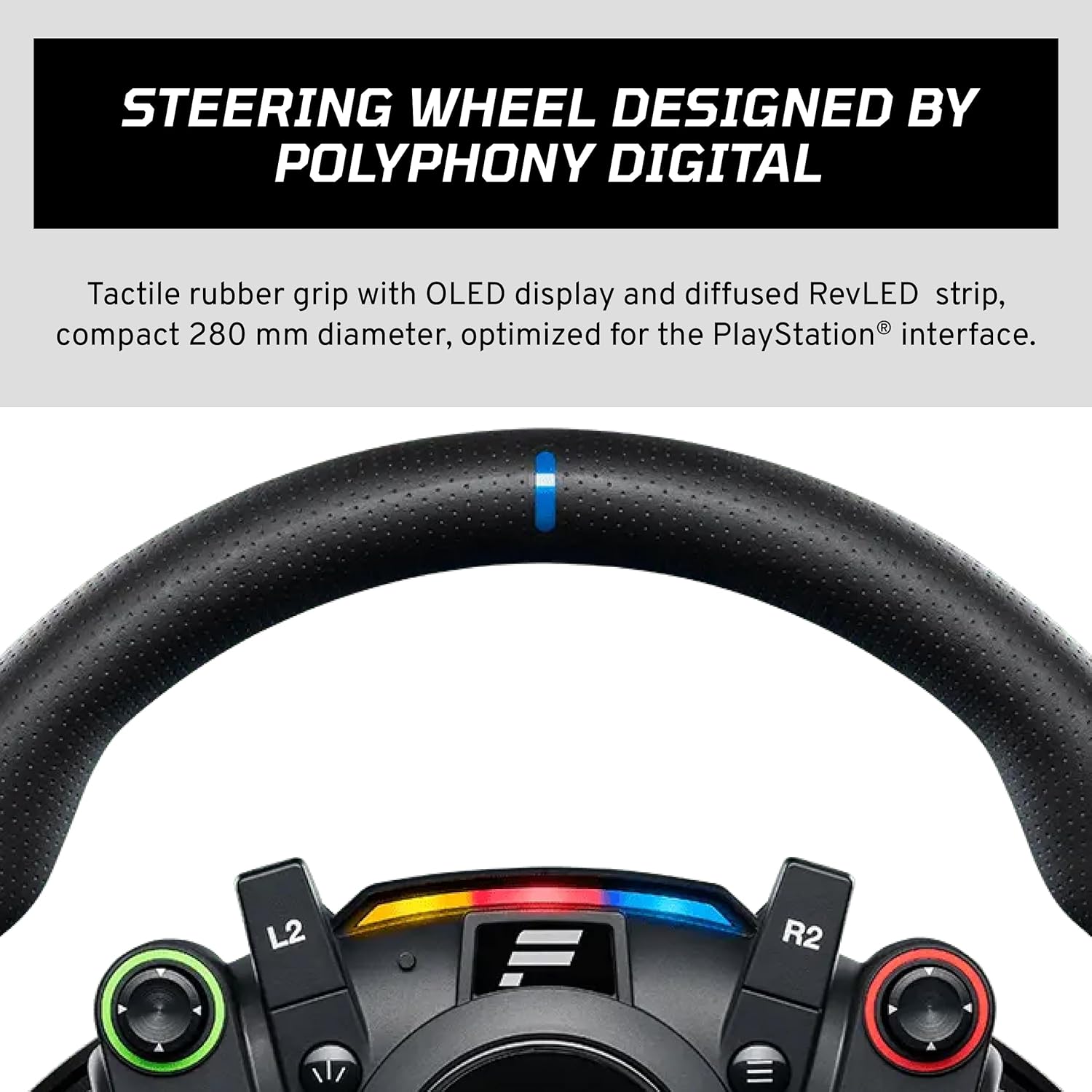 Fanatec Officially Licensed Gran Turismo DD Pro PlayStation® Sim Racing Steering Wheel, Base and Pedals – Polyphony Digital Wheel, 5 Nm FluxBarrier Direct Drive, 2-Pedal Set for PC, PS5, PS4