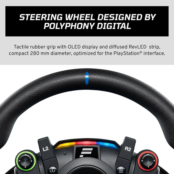 Fanatec Officially Licensed Gran Turismo DD Pro PlayStation® Sim Racing Steering Wheel, Base and Pedals – Polyphony Digital Wheel, 5 Nm FluxBarrier Direct Drive, 2-Pedal Set for PC, PS5, PS4