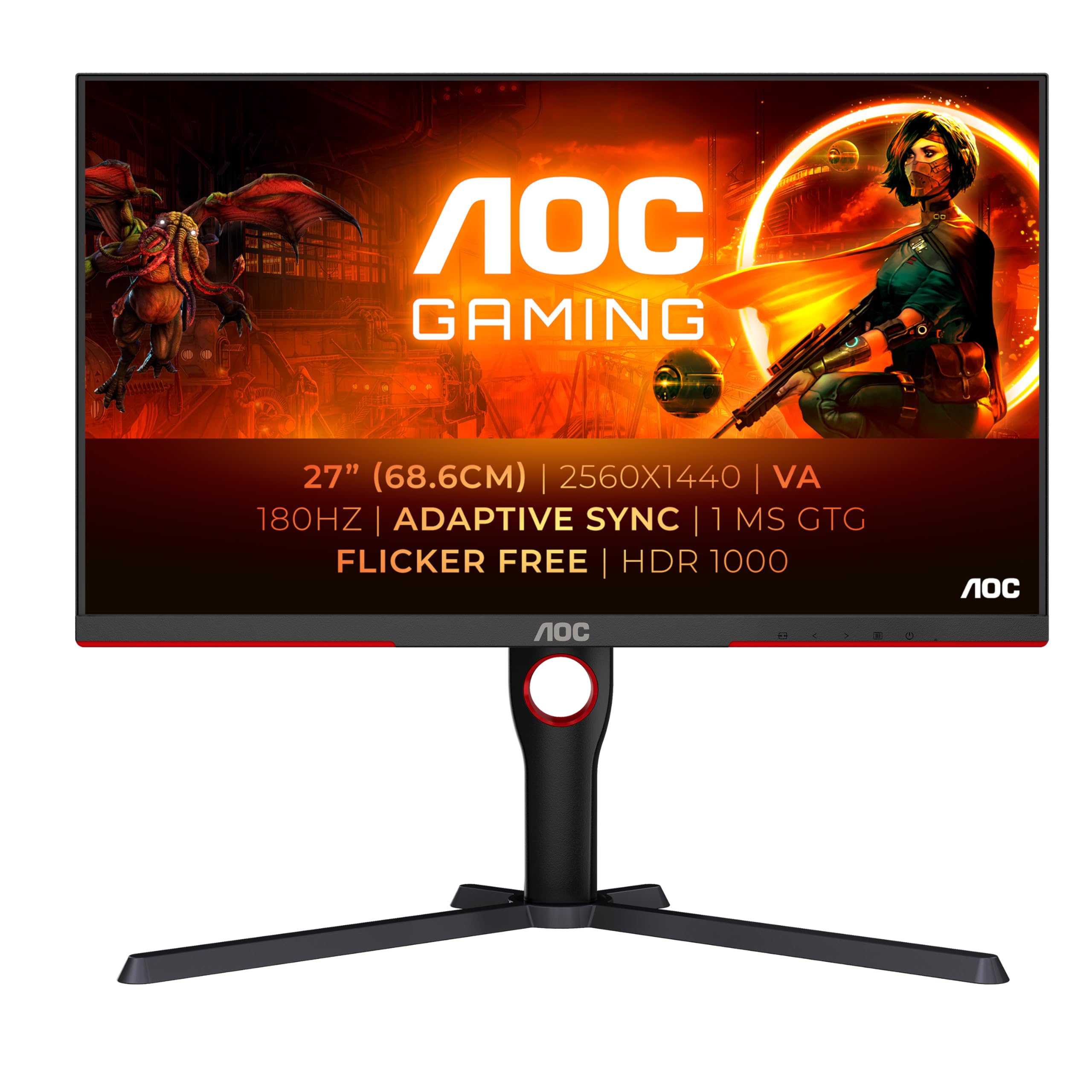 AOC Gaming 25G3ZM/BK - 24.5" 240Hz FHD Monitor, 0.5ms MPRT, FreeSync Premium (1920x1080, HDMI 2.0 x 2, DisplayPort 1.2 x 1, Headphone out (3.5mm)) black/red