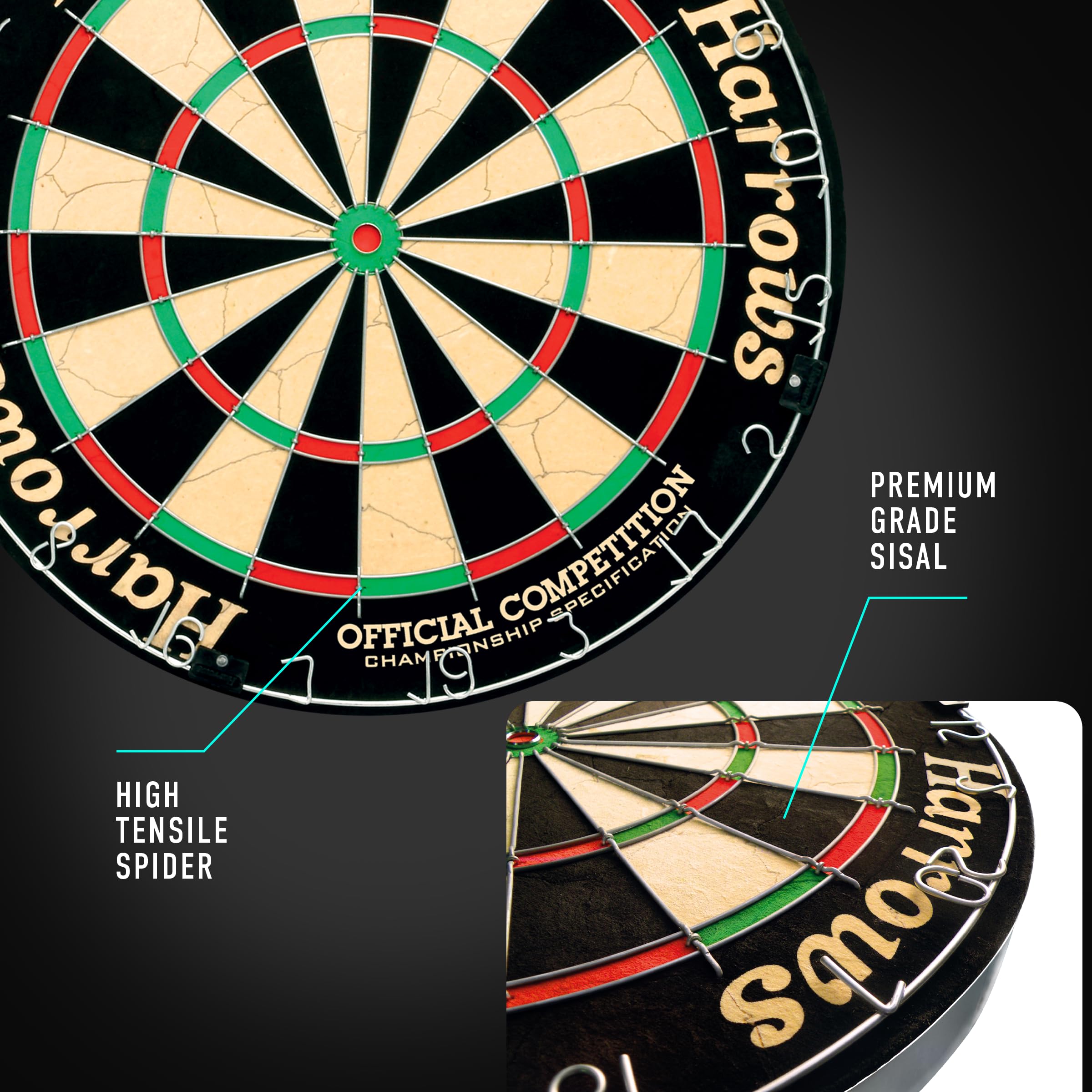 Harrows Official Competition Bristle Dartboard - Black, 45cm, JE03