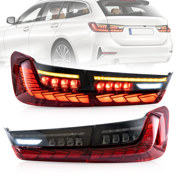 VLAND OLED Rear Lights Compatible with 2013-2018 BMW 3 Series F30 F35 F80 320i 328i 335i Sedan (Not for F31 F34), Tail Lights with Sequential Indicators, E-mark, Red