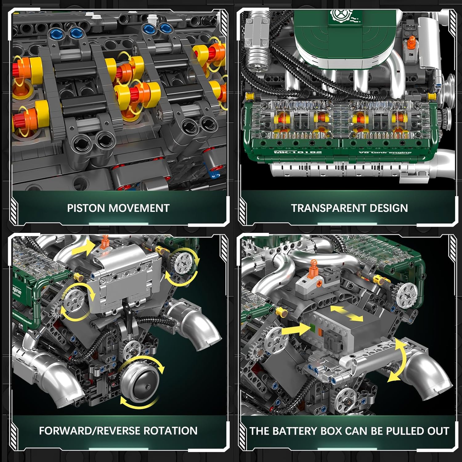 Mould King V8 Engine Building Blocks Set, 2250 PCS Combustion Engine Model Kit That Runs, Mini Engine for Adults with Battery, Engineering Construction STEM Toy for Boys Girls