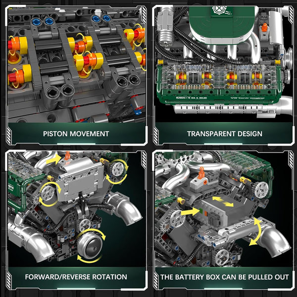 Mould King V8 Engine Building Blocks Set, 2250 PCS Combustion Engine Model Kit That Runs, Mini Engine for Adults with Battery, Engineering Construction STEM Toy for Boys Girls