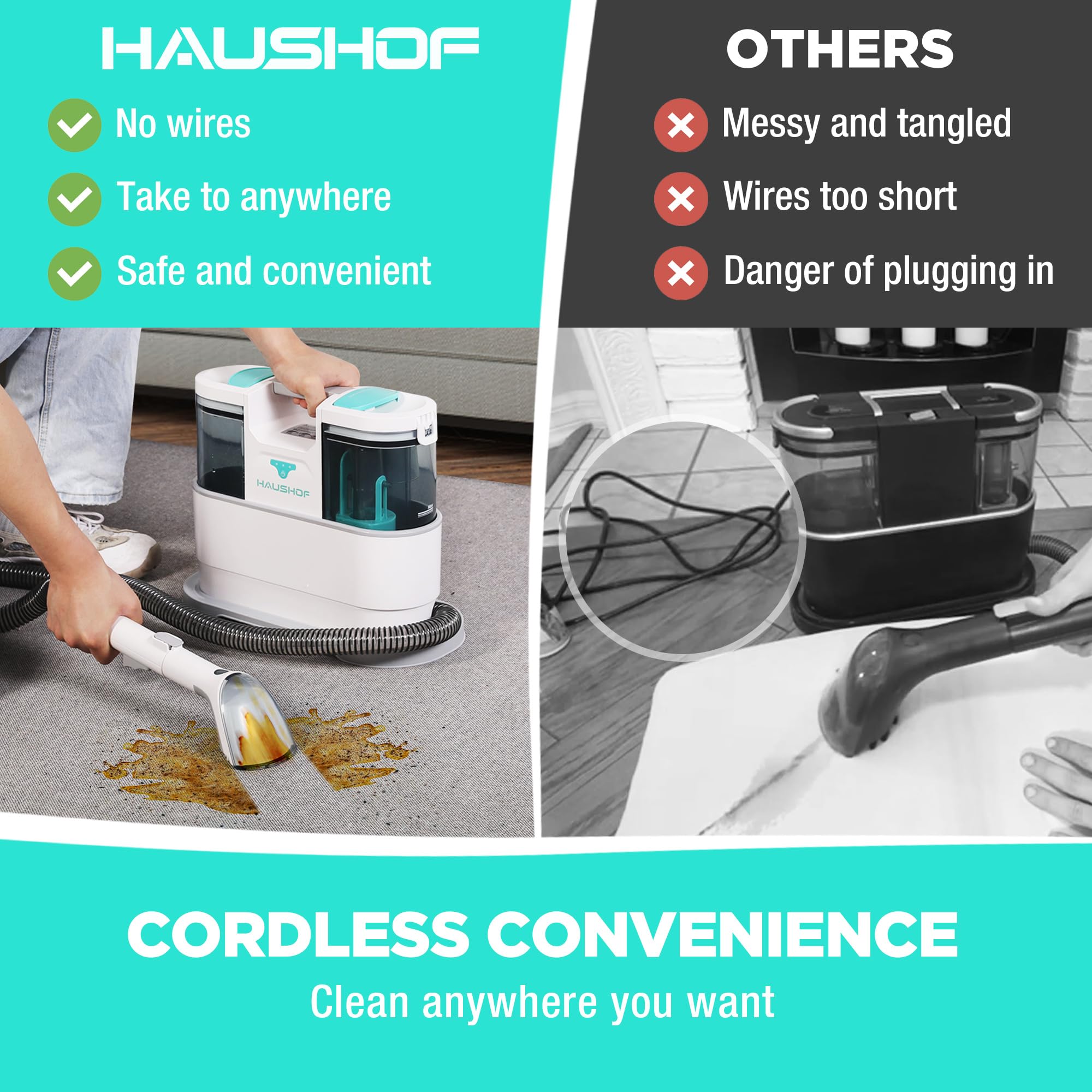 HAUSHOF StainZapper Pro Carpet Cleaner Machines, 450W Handheld Spot Carpet Washer, Clean Carpets, Stairs, Upholstery, Car Seats, 1.5L Twin Tank Spot Cleaner, Include Spot & Stain Cleaner