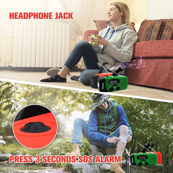 iRonsnow Solar Emergency Hand Crank Weather Radio, Portable Self Powered NOAA AM/FM Radios with SOS Alarm LED Flashlight 2000mAh Smart Phone USB Charger for Camping (Red)