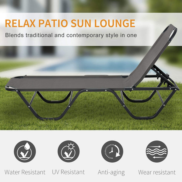 Outsunny Sun Lounger Relaxed Recliner with 5-Position Adjustable Backrest Aluminium Frame for Pool or Sun Bathing Light Grey