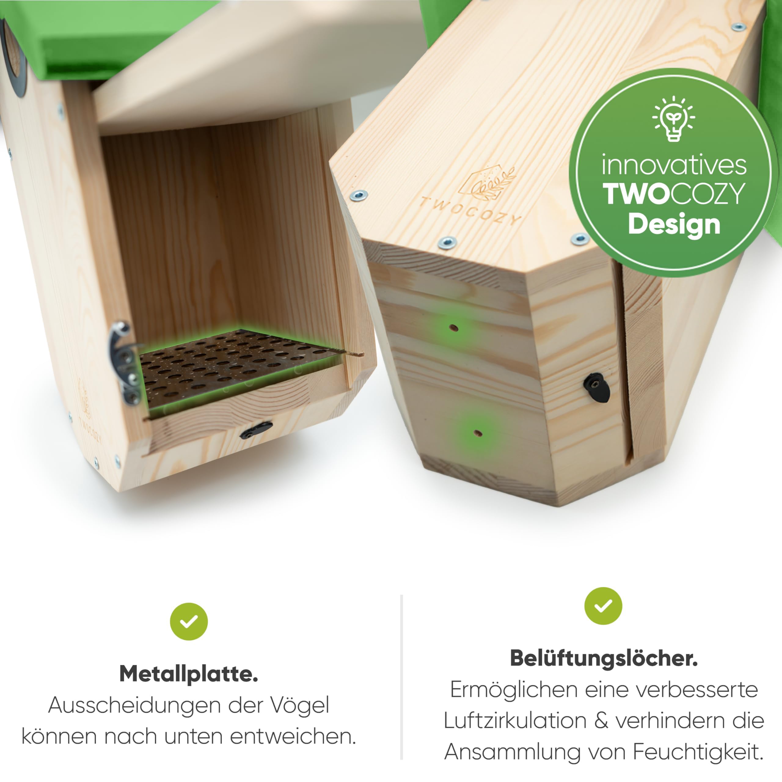 TWOCOZY Premium Nesting Box for Tits, Great Tits [Woodpecker Protection & Nest Protection], Weatherproof & Screwed, Dimensions NABU Compliant, Bird
