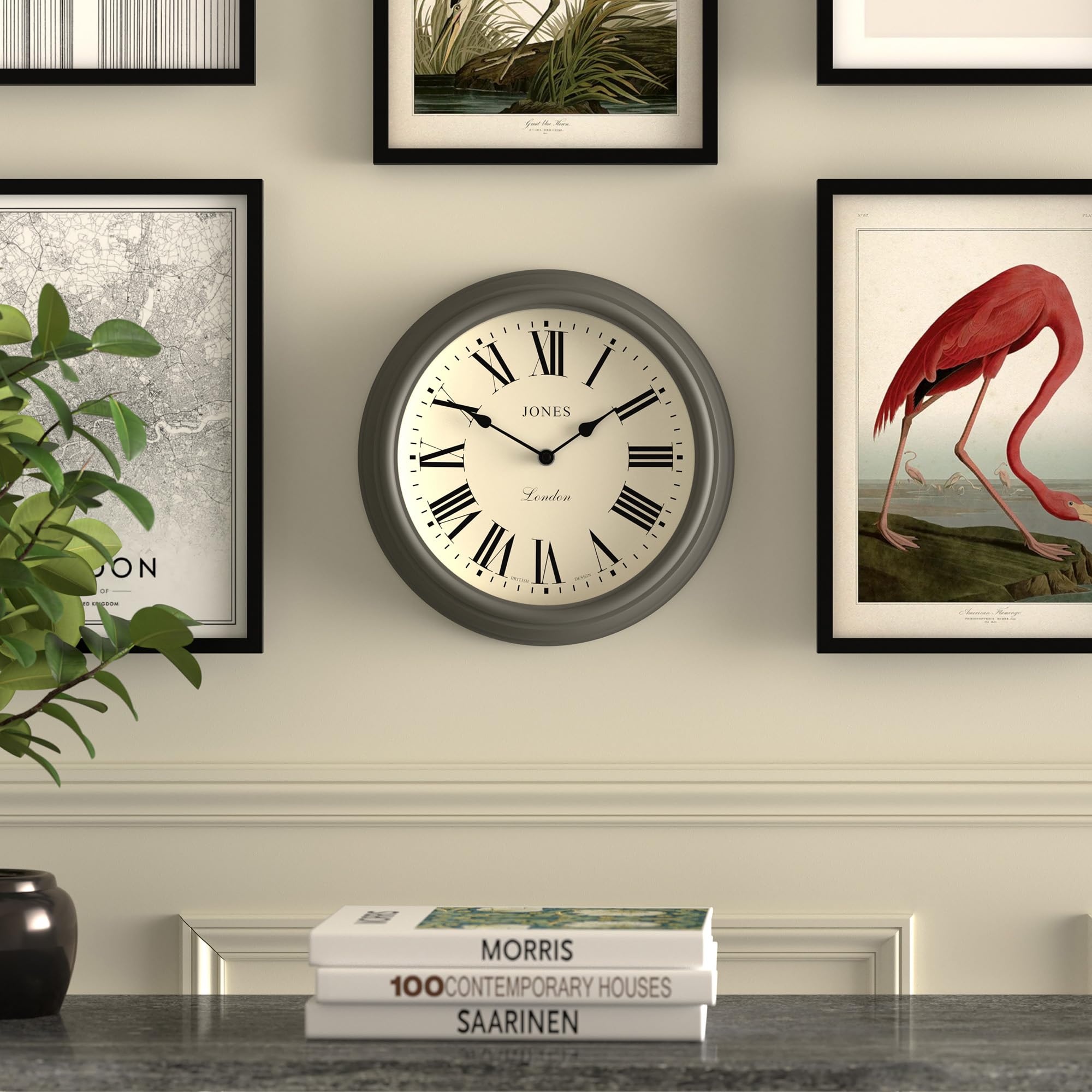 Jones Clocks Venetian wall clock | Classic round clock | 30cm | Dark grey | Roman numerals | Traditional design ideal for kitchen, living room or