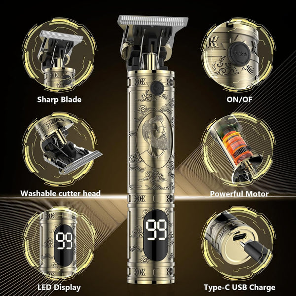 Beard Trimmer & Hair Clippers, Cordless Rechargeable Trimmer for Men, Premium Professional Barber Grooming Set with Zero Gapped T Blade Shaver & LCD Display Gift