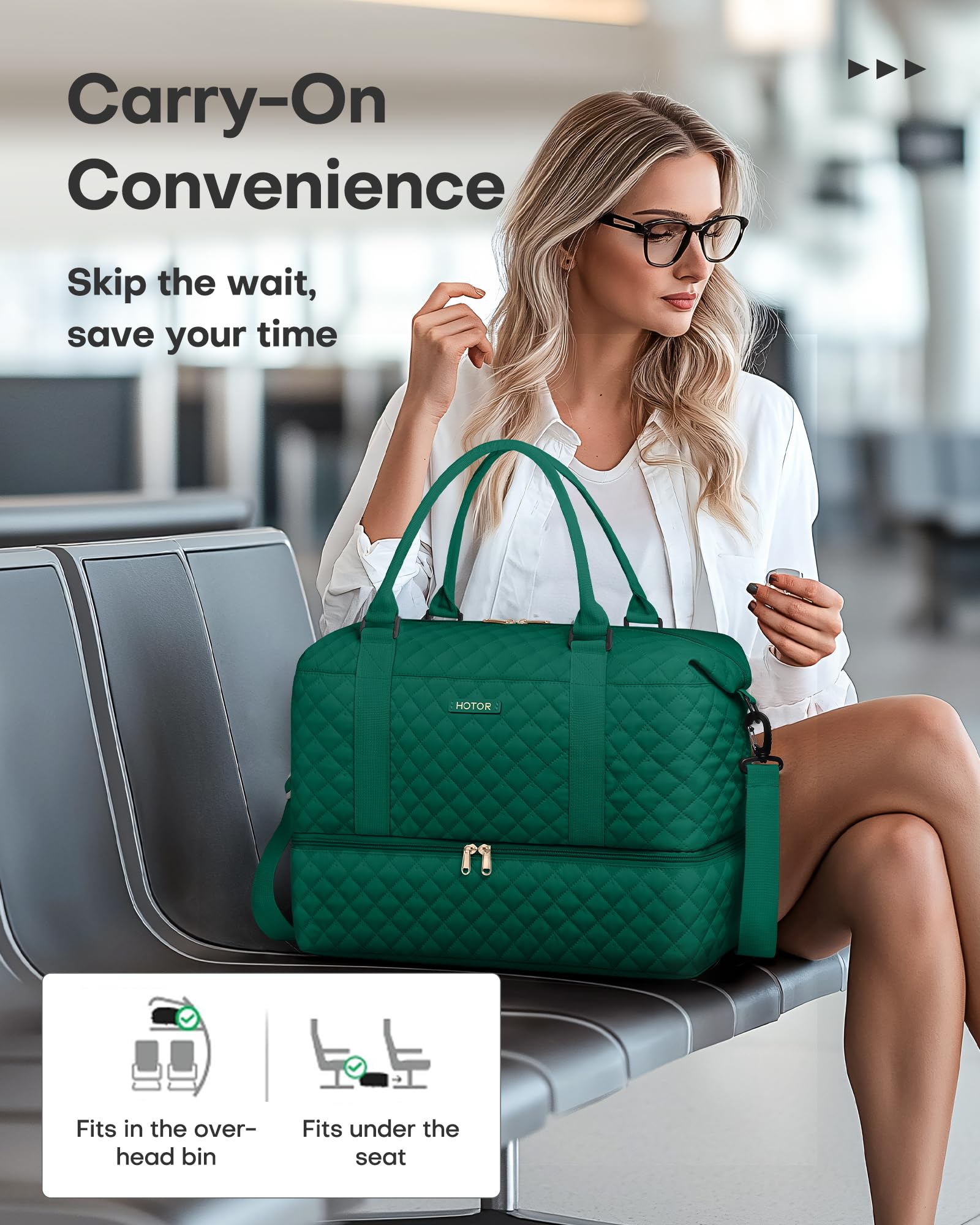 HOTOR Travel Bags for Women - Lightweight Overnight Holdall Bag, Large Carry on Luggage Weekend Bag with Shoe Compartment & Toiletry Bag, Travel Duffel Sport Gym Tote, Black, 34.0 x 45.0 x 20.0 cm