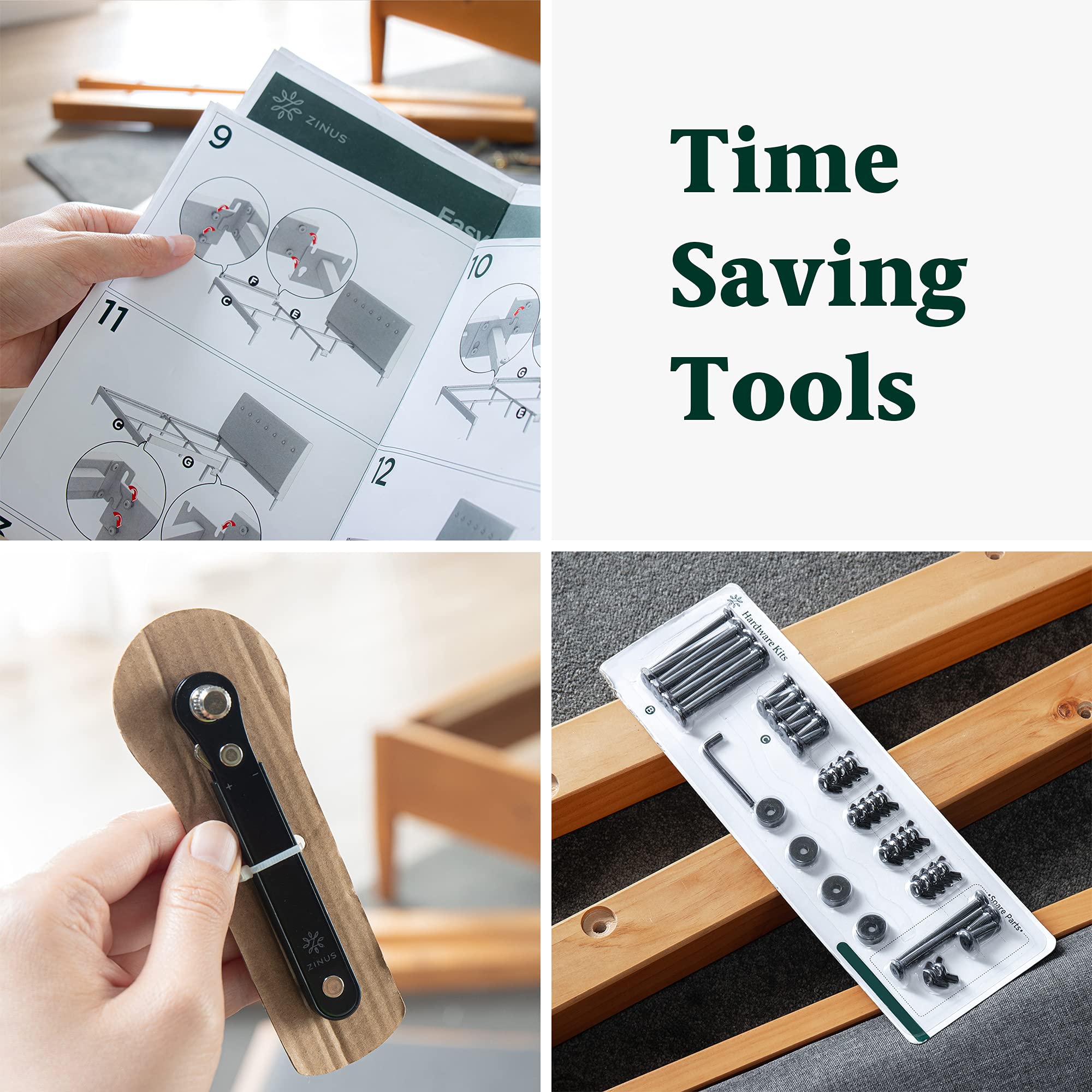 Zinus Mory Single Bed frame - Bed 90x190 cm - 30 cm Height - Metal and Wood Platform Bed frame with Wood slat support - Brown and Black