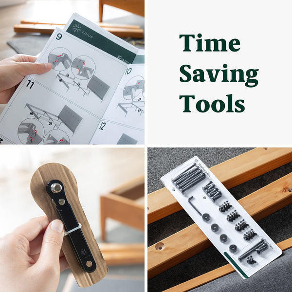 Zinus Mory Single Bed frame - Bed 90x190 cm - 30 cm Height - Metal and Wood Platform Bed frame with Wood slat support - Brown and Black