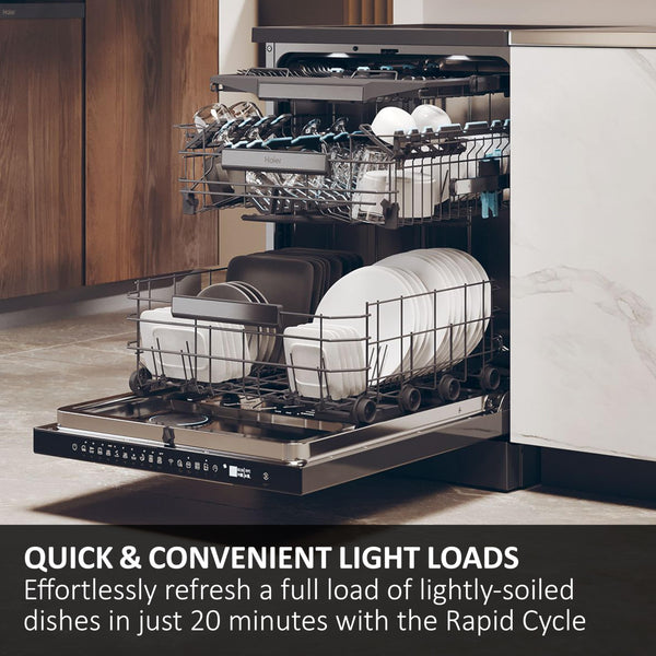 Haier XI1C3TB2FB-80 I-Pro Shine Series 4 Integrated Dishwasher, 11 place Setting, Black Bezel, C Rated