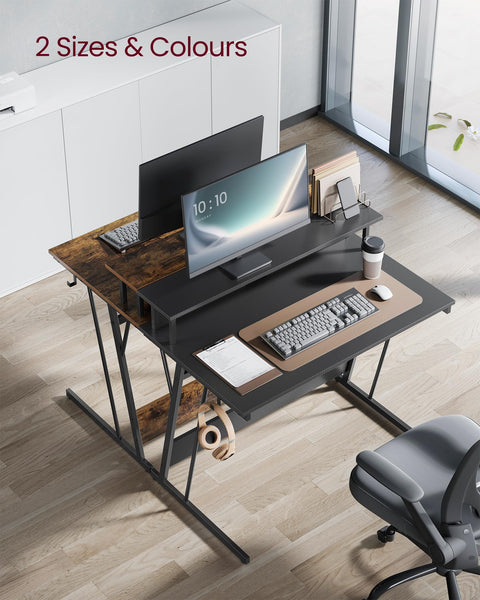 VASAGLE Gaming Desk with LED Lights and Built-In Power Outlets, Computer Desk with Monitor Shelf, Gaming Table for 2 Monitors, Office Desk, for Bedroom, 60 x 120 x 76 cm, Carbon Black LWD292B02