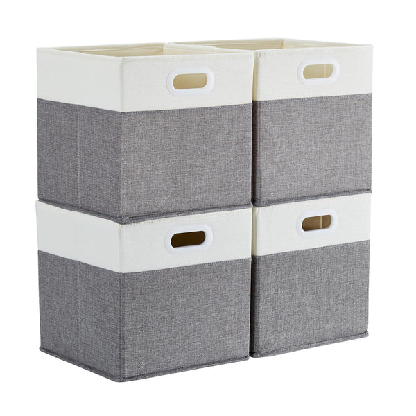 Mangata Cube Storage Boxes 30x30x30 cm, Fabric Storage Cube Baskets for Clothes Bins, Baskets, Chests,Toys (Grey White, 4Pcs)