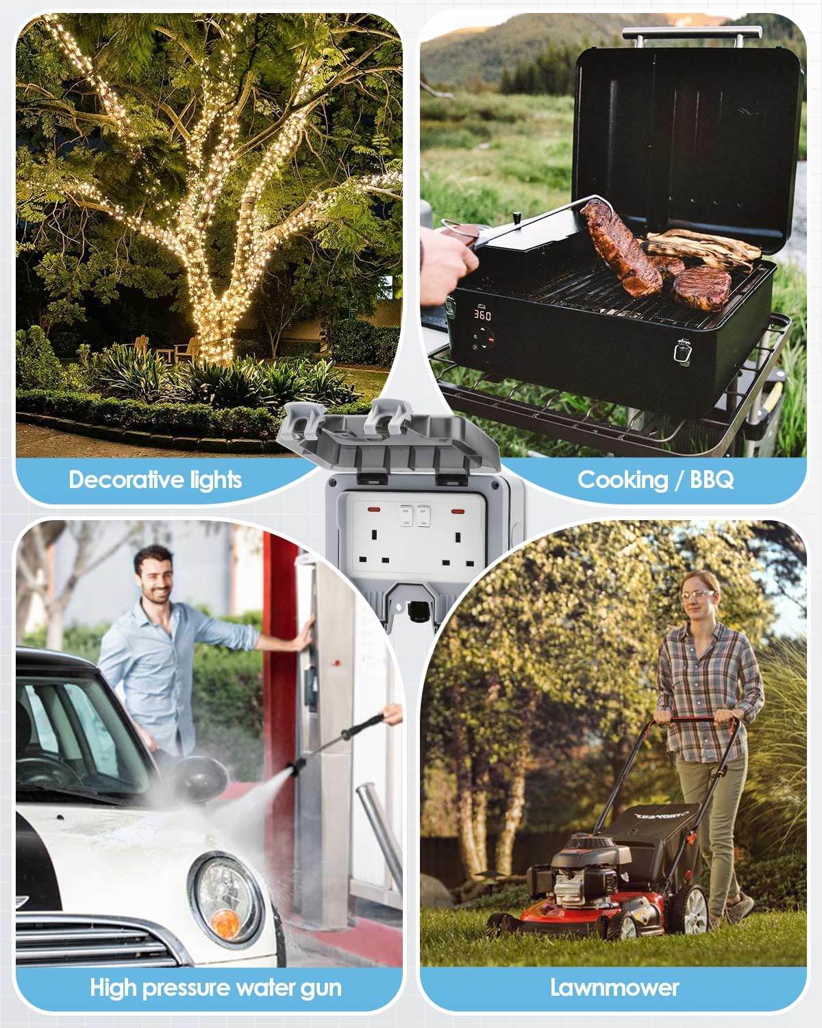 Zenmos Double Outdoor Socket 3M Extension Lead, Outdoor Plug Sockets Waterproof IP66, 13Amp 2 Gang Outside Plug Socket Waterproof, Switch Indicator Light Garden Wall Electrical Outlet Cover Box