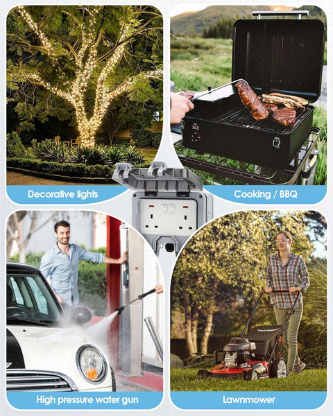 Zenmos Double Outdoor Socket 3M Extension Lead, Outdoor Plug Sockets Waterproof IP66, 13Amp 2 Gang Outside Plug Socket Waterproof, Switch Indicator Light Garden Wall Electrical Outlet Cover Box