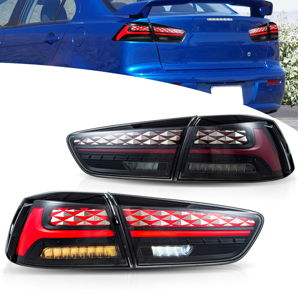 VLAND LED Rear Lights compatible with Lancer & EVO X 2008-2020 (Not Fit fortis/io), w/Sequential indicator, Driver & Passenger Side (Smoked dynamic 2)