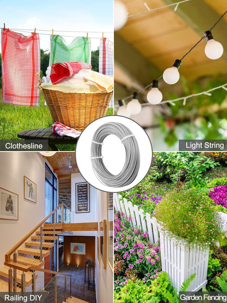 Abimars Wire Rope 2mm, 6m Stainless Steel Garden Wire Rope Cable with Crimping Aluminum, 7x7 Strand Core Metal Cable Wire Rope for Fence, Picture Hanging,Clothes Line