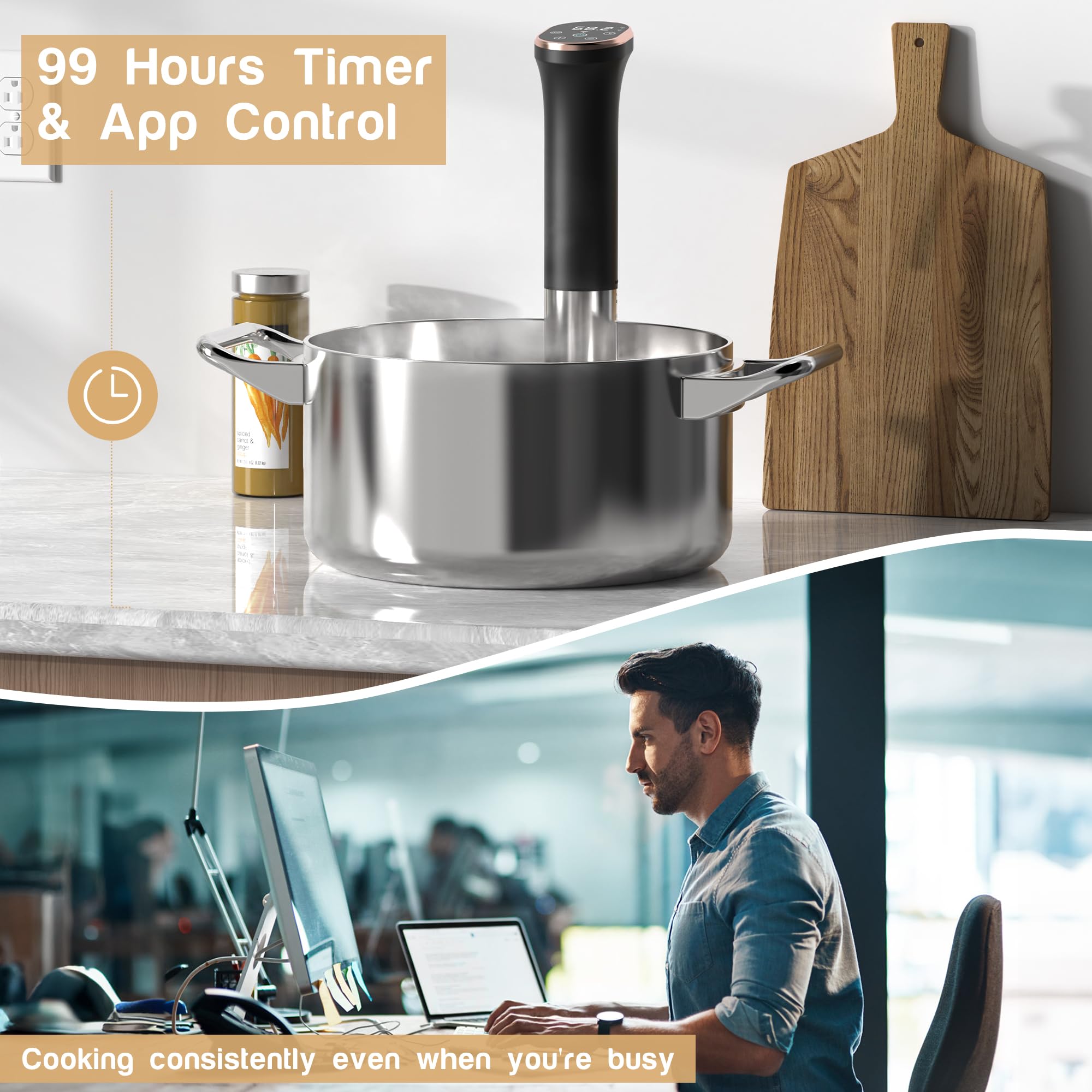 Karinear WIFI Sous Vide Kit Set with Extractor Pump Sealed Bag Clip with Temperature Time LED Stainless Steel Precision Cooker Immersion Circulator