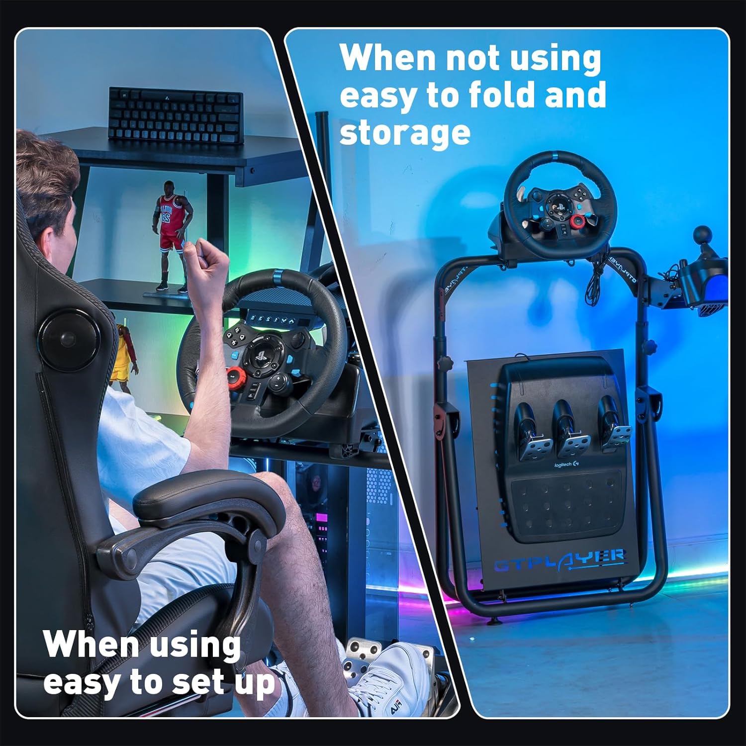 GTPLAYER Steering Wheel Stand, Height Adjustable Racing Wheel Stand Fit for for G25 G27 G29 G920, Foldable Driving Simulator