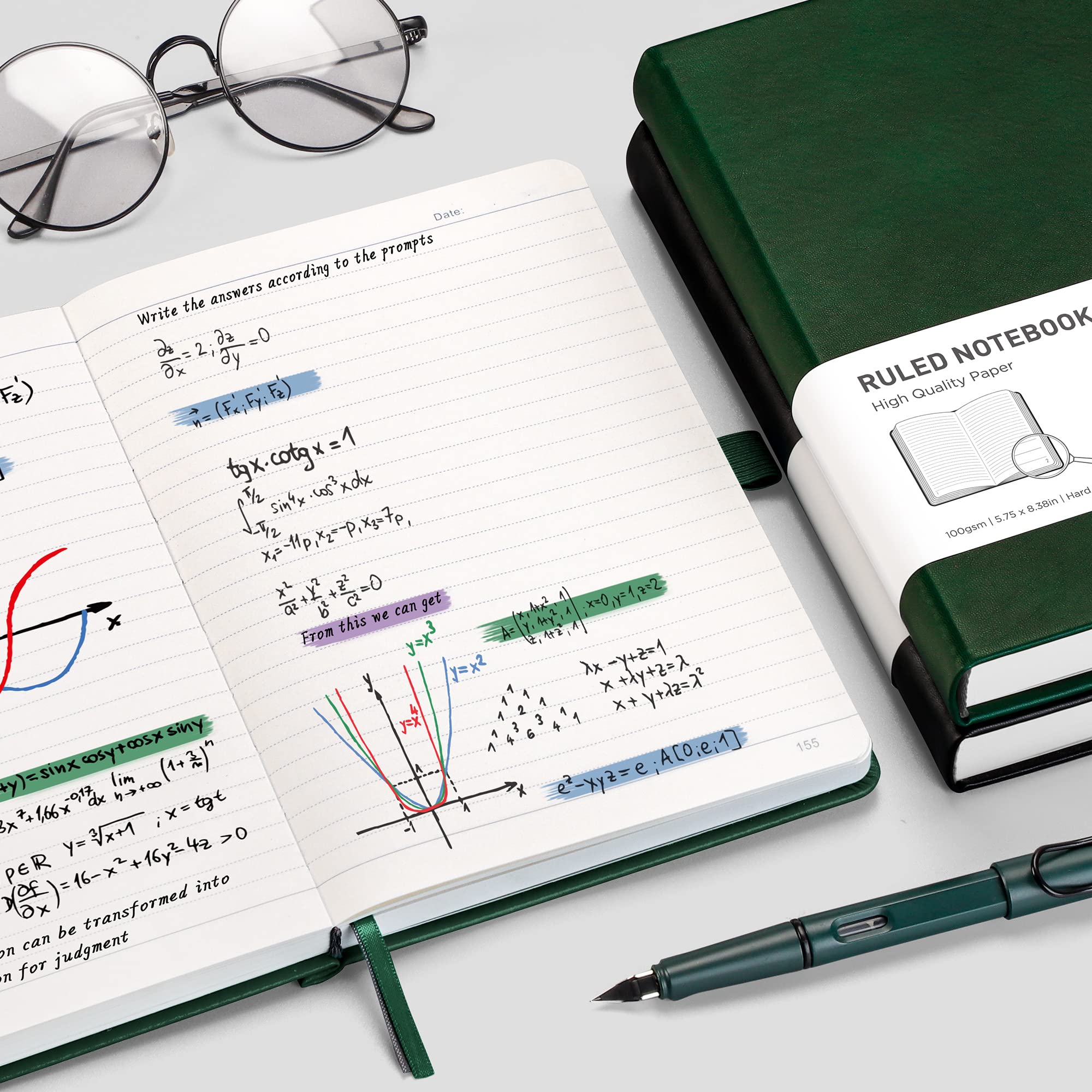 RETTACY Lined Journal Notebook - A5 Note Book Hardcover Thick Notepad 320 Numbered Pages for Writing,100gsm Lined Paper, Leather Hardcover, for Women Men Work Office School,14.5 x 21cm - Black