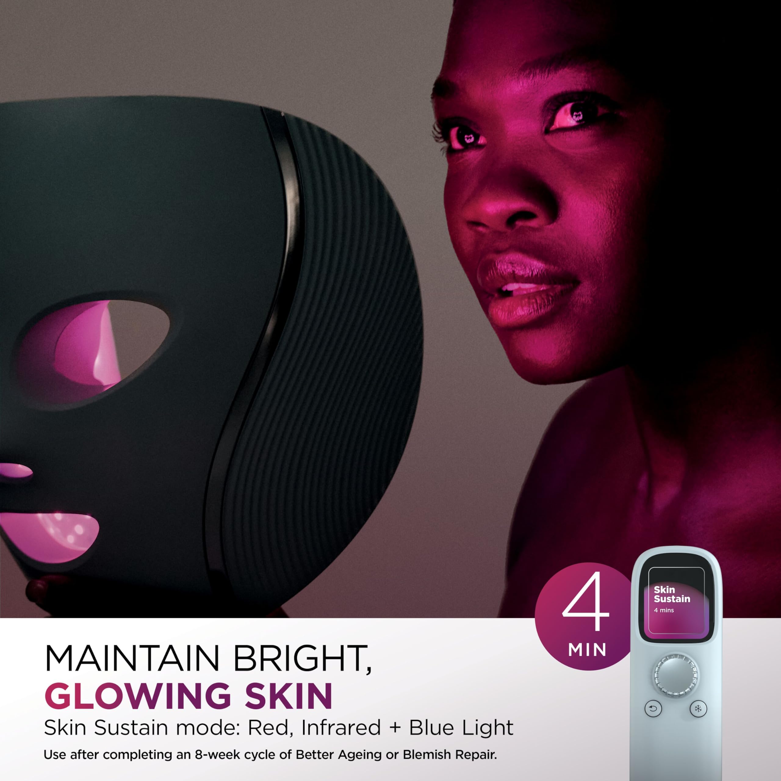 Shark CryoGlow LED Face Mask with Under-Eye Cooling, Anti-Ageing & Blemish Repair, Red & Blue LED, Infrared Light Therapy, USB-C, Remote Control, Storage Bag, Adjustable Straps