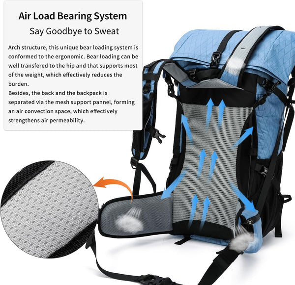 POWER KING 40L Expandable TO 50L Hiking Backpack,Upgraded X-PAC Scratch-proof Lightweight Large Rucksack for Mens Women, Outdoor Roll Top Camping Packsack, Fit for 15.6'' Laptop