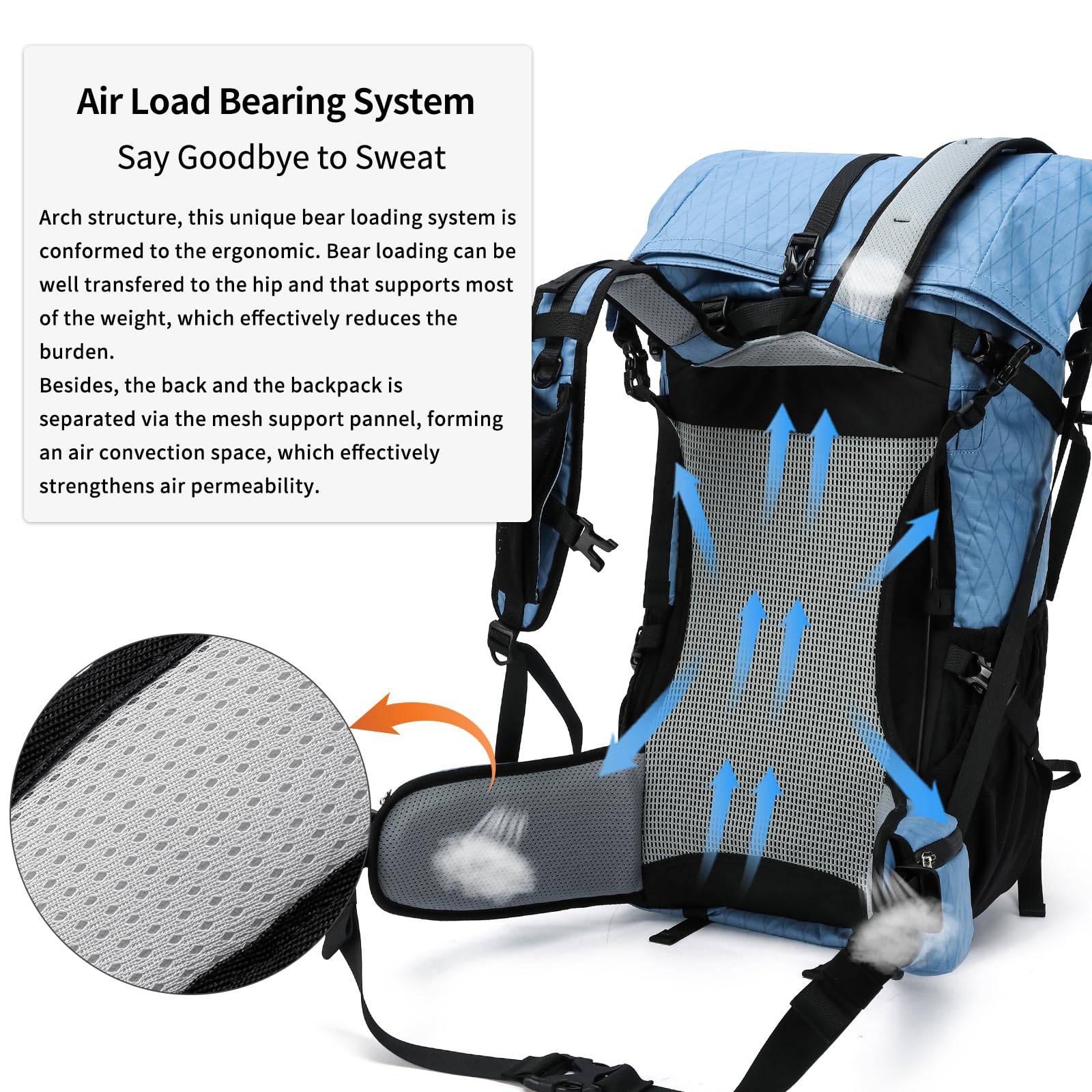 POWER KING 40L Expandable TO 50L Hiking Backpack,Upgraded X-PAC Scratch-proof Lightweight Large Rucksack for Mens Women, Outdoor Roll Top Camping Packsack, Fit for 15.6'' Laptop